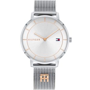 1782288 tommy hilfiger watch women silver dial stainless steel metal mesh strap quartz analog two hand tea