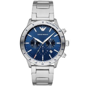Ar11306 emporio armani watch men blue dial stainless steel metal silver strap quartz analog chronograph mario