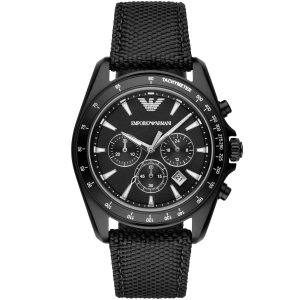 Ar6131 emporio armani watch men black dial fibers strap quartz analog chronograph sigma