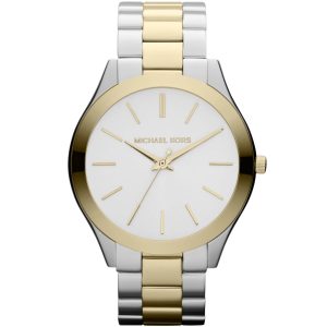 Mk3198 michael kors watch women silver dial stainless steel metal gold two tone strap quartz analog three hand runway