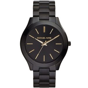 Mk3221 michael kors watch women black dial stainless steel metal strap quartz analog three hand runway