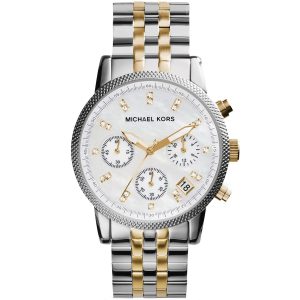 Mk5057 michael kors watch women white dial stainless steel metal silver gold two tone strap quartz analog chronograph ritz