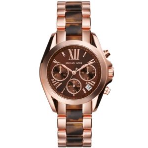 Mk5944 michael kors watch women brown dial stainless steel metal rose gold strap quartz analog chronograph bradshaw