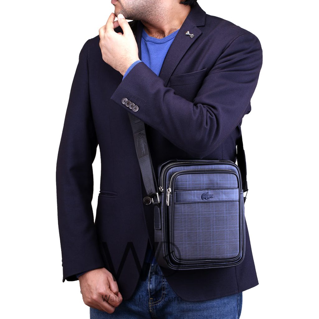 Lacoste blue leather Crossbody bag for men | Watches Prime