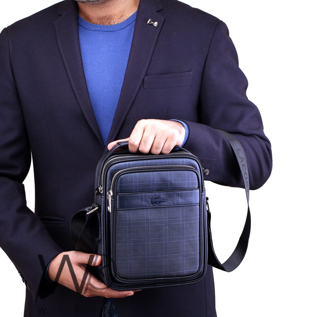 Lacoste blue leather Crossbody bag for men | Watches Prime