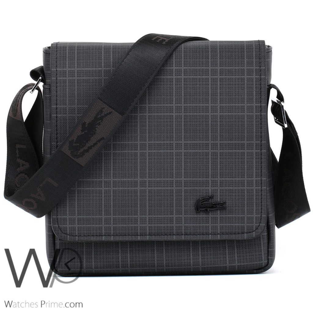 Lacoste leather black Messenger flap bag men | Watches Prime