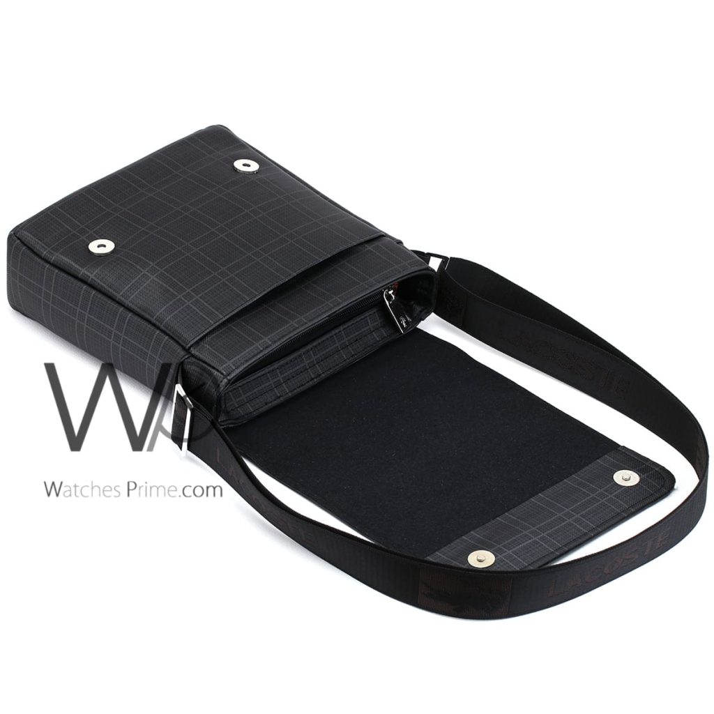 Lacoste leather black Messenger flap bag men | Watches Prime