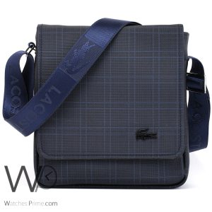 Lacoste messenger crossbody shoulder blue leather flap bag for men
