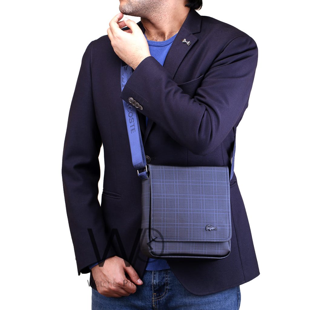 Lacoste blue leather Crossbody flap bag men | Watches Prime