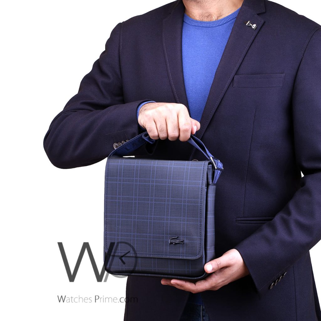 Lacoste blue leather Crossbody flap bag men | Watches Prime