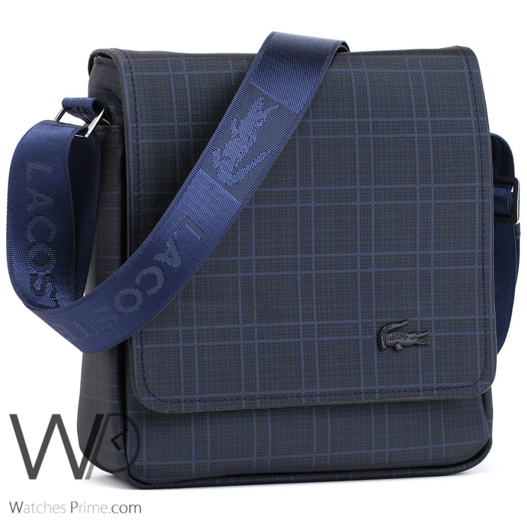Lacoste blue leather Crossbody flap bag men | Watches Prime