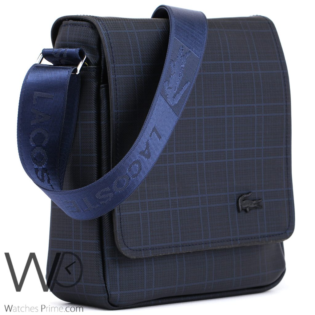 Lacoste blue leather Crossbody flap bag men | Watches Prime