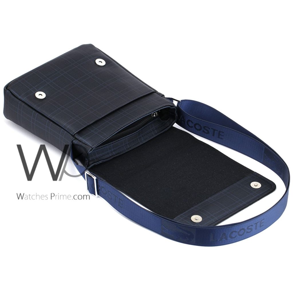 Lacoste blue leather Crossbody flap bag men | Watches Prime