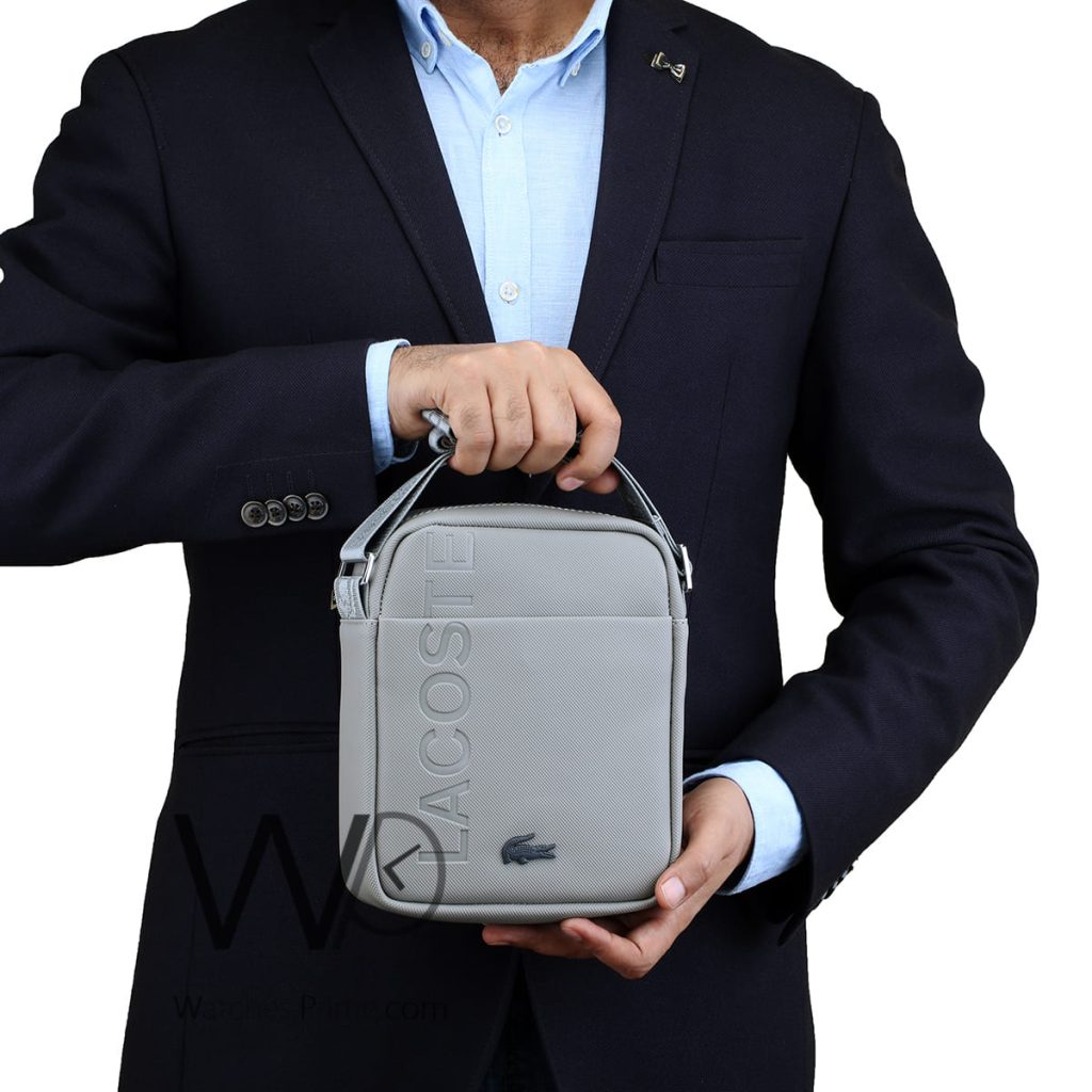 Lacoste leather grey Crossbody Bag for men | Watches Prime