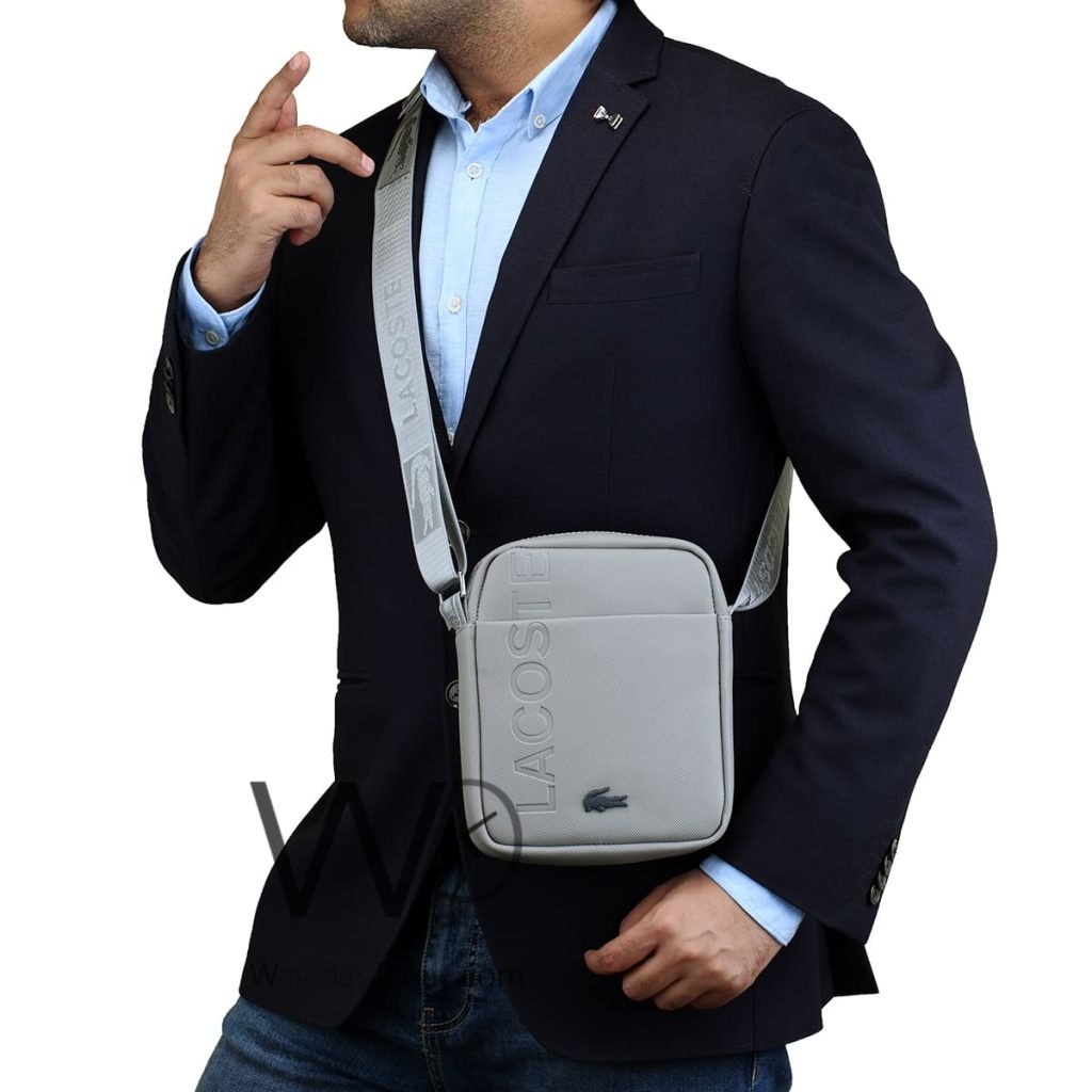 Lacoste leather grey Crossbody Bag for men | Watches Prime