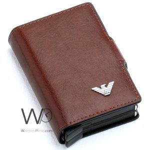Giorgio armani brown leather credit card holder wallet