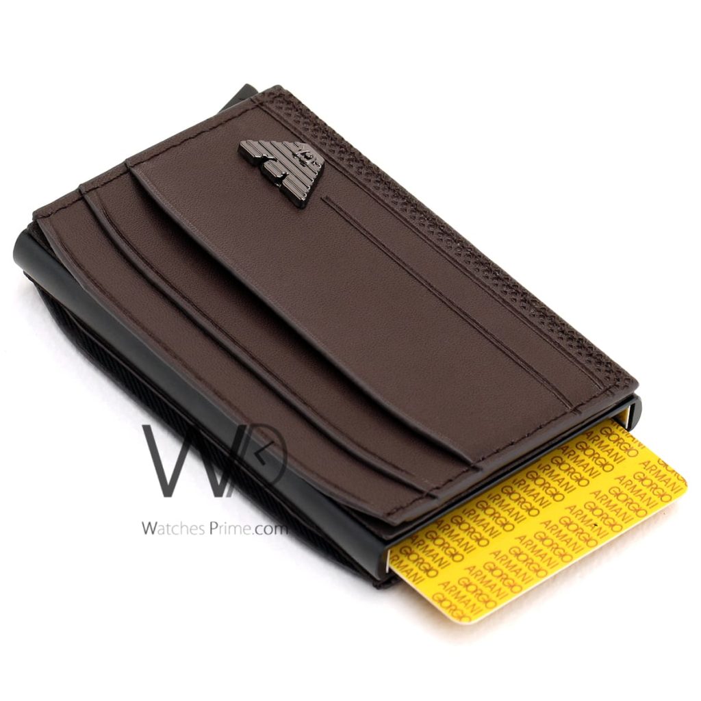 Pop Up Armani Brown Men's Card Holder Wallet | Watches Prime