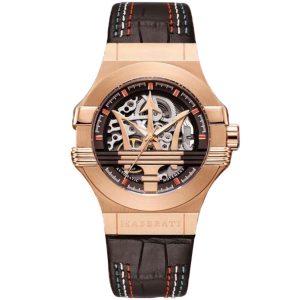 R8821108026 maserati watch men black dial leather strap automatic movment analog three hand potenza