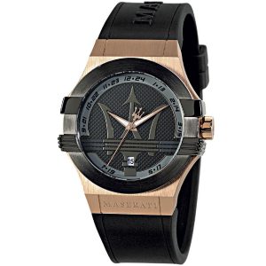 R8851108002 maserati watch men black dial rubber strap quartz battery analog three hand potenza