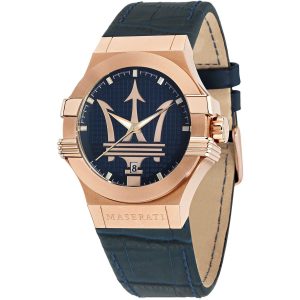 R8851108027 maserati watch men blue dial leather strap quartz battery analog three hand potenza