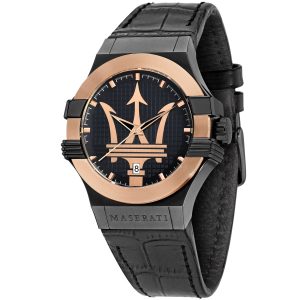 R8851108032 maserati watch men blue dial leather strap quartz battery analog three hand potenza