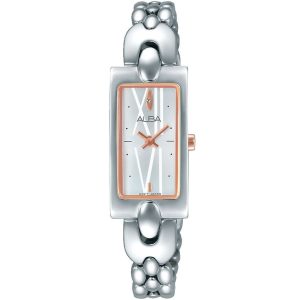 Aegd41x1 alba watch women silver white dial stainless steel metal strap quartz movt japan analog square three hand fashion