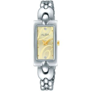 Aegd43x1 alba watch women gold dial stainless steel metal silver strap quartz movt japan analog square three hand fashion