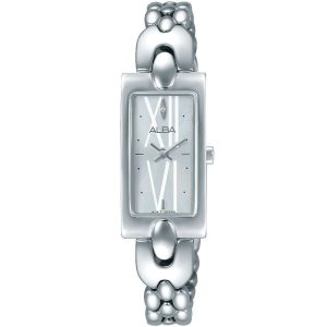 Aegd47x1 alba watch women silver white dial stainless steel metal strap quartz movt japan analog square three hand fashion