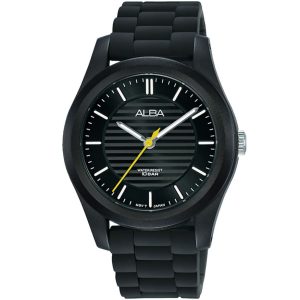 Ag2027x1 alba watch women black patterned dial rubber strap quartz movt japan analog water resist 10bar three hand fashion