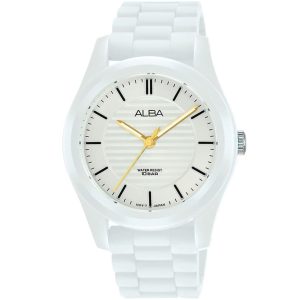 Ag2031x1 alba watch women silver patterned dial rubber strap quartz movt japan analog water resist 10bar three hand fashion