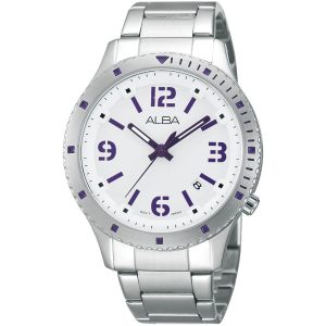 Ag8257x1 alba watch women silver white dial stainless steel metal strap quartz movt japan analog three hand fashion