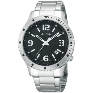 Ag8259x1 alba watch women black dial stainless steel metal silver strap quartz movt japan analog three hand fashion