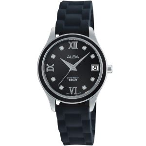 Ag8537x1 alba watch women black dial rubber strap quartz movt japan analog water resist 5bar three hand fashion