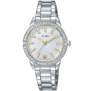 Ag8h07x1 alba watch women silver white dial stainless steel metal strap quartz movt japan analog diamond three hand fashion