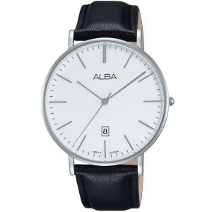 Ag8h17x1 alba watch men silver white dial leather black strap quartz movt japan analog three hand