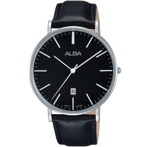 Ag8h19x1 alba watch men black dial leather strap quartz movt japan analog three hand