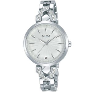 Ag8h81x1 alba watch women silver white dial stainless steel metal strap quartz movt japan analog diamond three hand fashion
