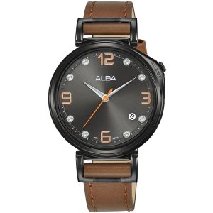 Ag8j21x1 alba watch women black dial leather brown strap quartz movt japan analog three hand diamond signa flagship