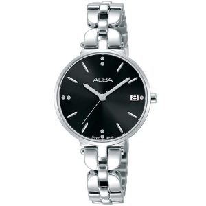 Ag8j53x1 alba watch women black dial stainless steel metal silver strap quartz movt japan analog three hand fashion