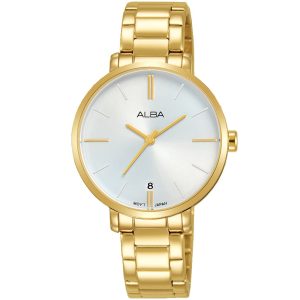 Ag8j60x1 alba watch women white dial stainless steel metal gold strap quartz movt japan analog three hand fashion