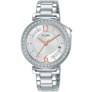 Ag8k11x1 alba watch women silver white dial stainless steel metal strap quartz movt japan analog three hand diamond signa flagship