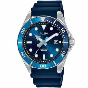 Ag8k19x1 alba watch men blue dial rubber strap quartz movt japan analog water resist 10bar three hand active