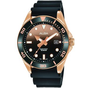 Ag8k20x1 alba watch men brown gradation dial rubber black strap quartz movt japan analog water resist 10bar three hand active