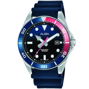 Ag8k21x1 alba watch men blue gradation dial rubber strap quartz movt japan analog water resist 10bar three hand active