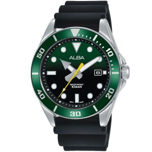 Ag8k23x1 alba watch men green gradation dial rubber black strap quartz movt japan analog water resist 10bar three hand active