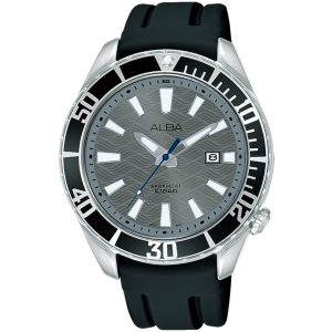 Ag8k39x1 alba watch men gray patterned dial rubber black strap quartz movt japan analog water resist 10bar three hand active