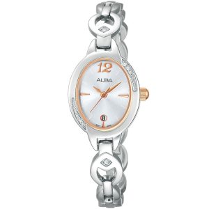 Ah7387x1 alba watch women silver white dial stainless steel metal strap quartz movt japan analog three hand