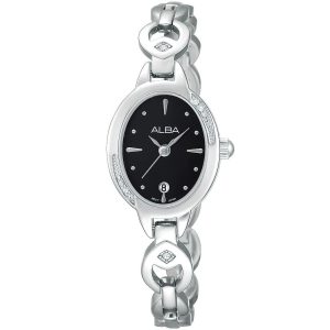 Ah7395x1 alba watch women black dial stainless steel metal silver strap quartz movt japan analog three hand