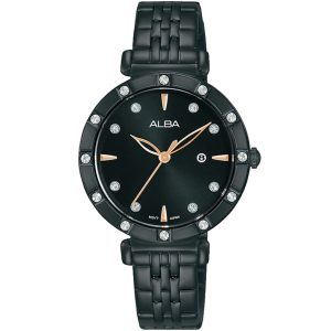 Ah7aa1x alba watch women black dial stainless steel metal strap quartz movt japan analog diamond three hand fashion