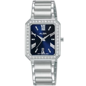 Ah7ad1x1 alba watch women blue dial stainless steel metal silver strap quartz movt japan analog square diamond three hand fashion